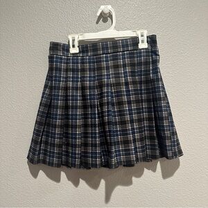Blue and black plaid mini skirt